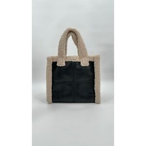 Stand Studio Lolita Black Faux Leather and Cream Shearling‎ Tote Bag